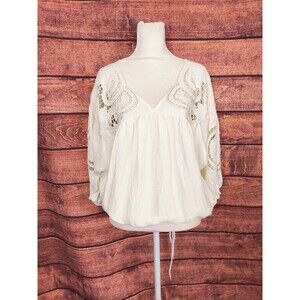 Flawless Crochet Doiley Lace Dolman Sleeve Cream Top Size Med Fairly Boho Femini